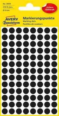 Etikett, 8 mm, kör, AVERY ZWECKFORM, fekete, 416 etikett/csomag